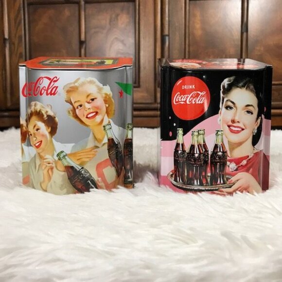 Set of 2 Vintage The Ladies and their Coke Nostalgia Angled Hinged Top Tins - Picture 2 of 9